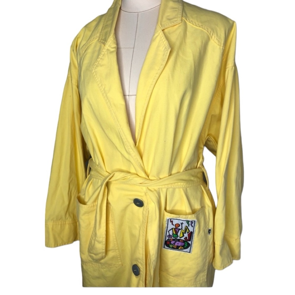 1980’s Michael Jackson brand belted wrap trench coat yellow medium - Picture 2 of 11